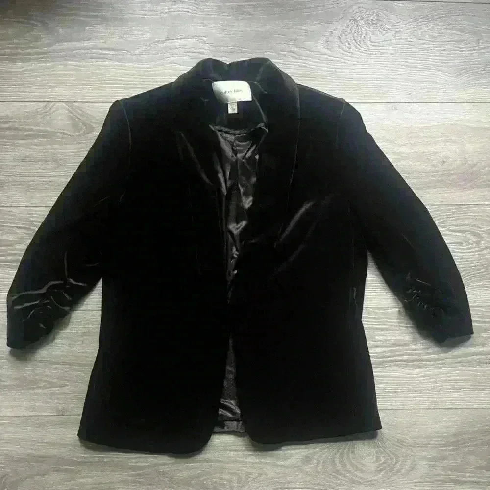 Autres Filles Velvet Velour Black Open Ruched 3/4 Sleeve Blazer Size M